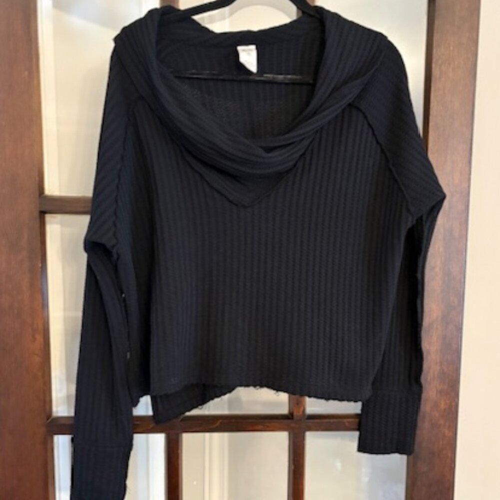 We The Free Black Ribbed Long Sleeve Crop Top